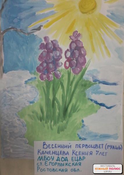 Каменцева Ксения - Весенний первоцвет гуашь